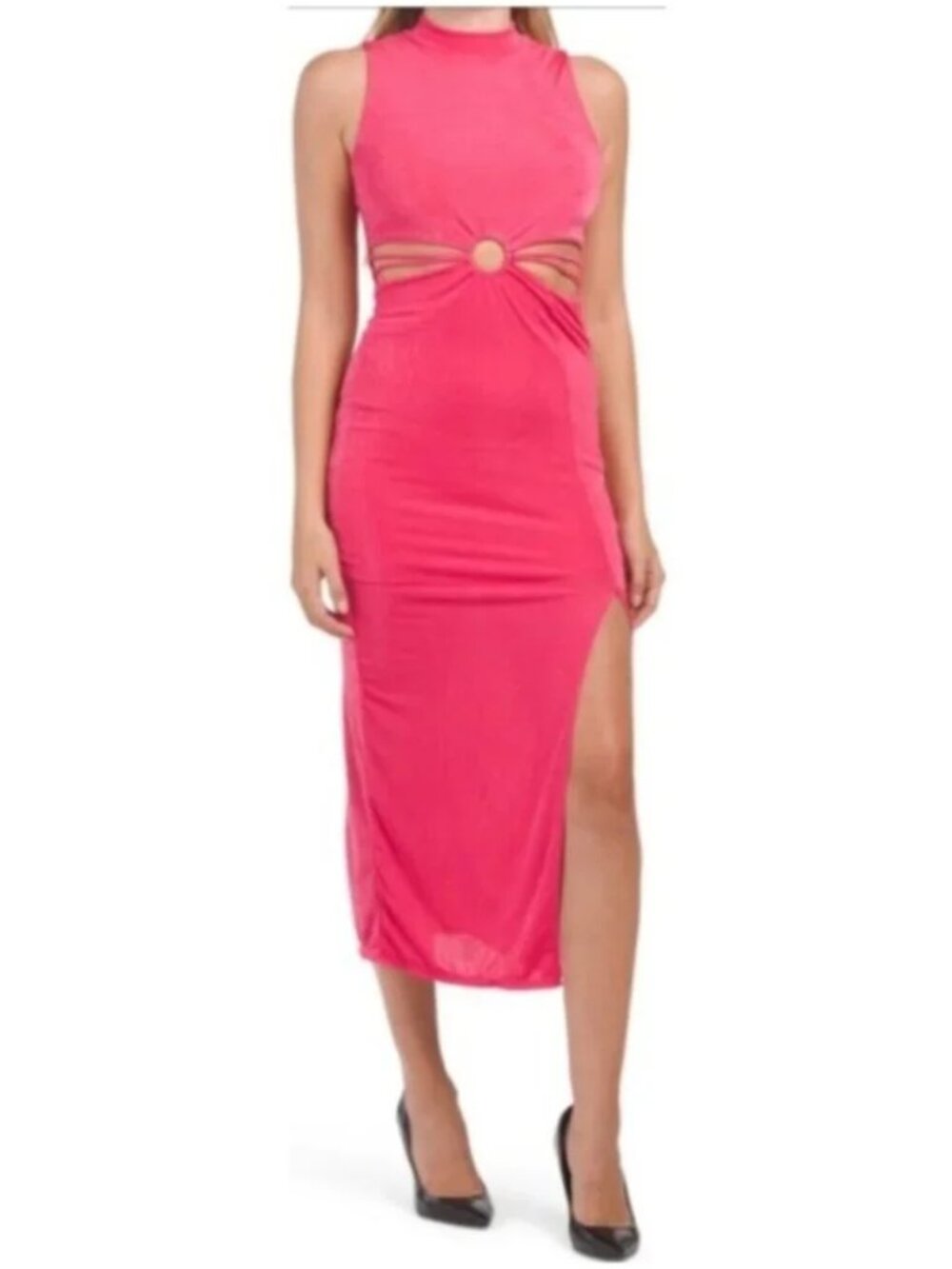 21 Saints Hot Pink O-Ring Cutout Midi Dress Sleeveless Party Womens Medium